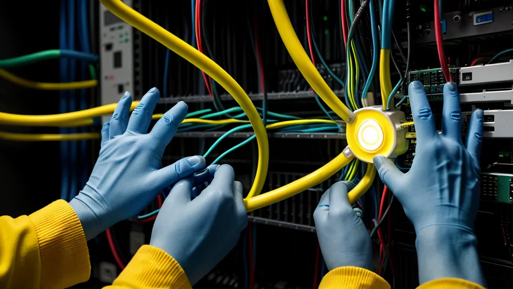 Manipulation de câbles Ethernet sur un switch pour tester la redondance physique.