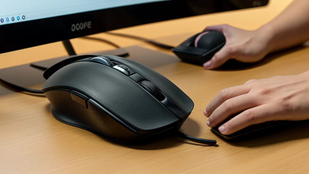 Main de technicien utilisant une souris devant un écran affichant une console de débogage