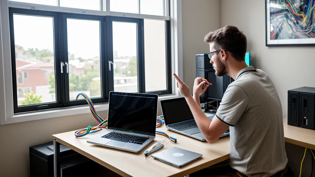 Technicien informatique configurant un switch réseau avec ses scripts d'automatisation