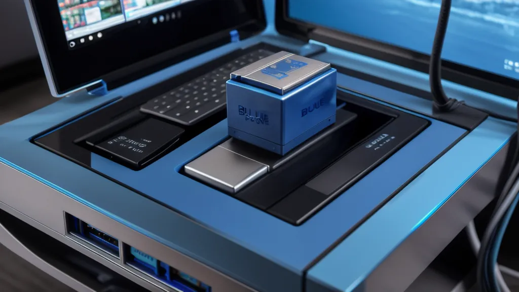 Câble console Cisco bleu branché sur un ordinateur portable